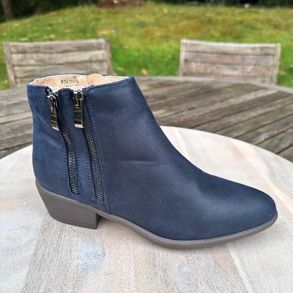 Journee Collection Womens Jayda Boots Size 7.5 Navy Blue Side Zip Faux Leather - Picture 1 of 10